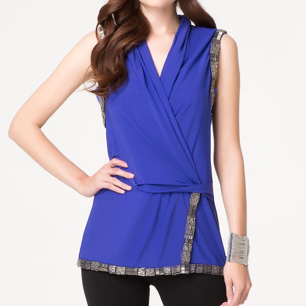Bebe Beaded Embellished Blue Blouse Top size XS